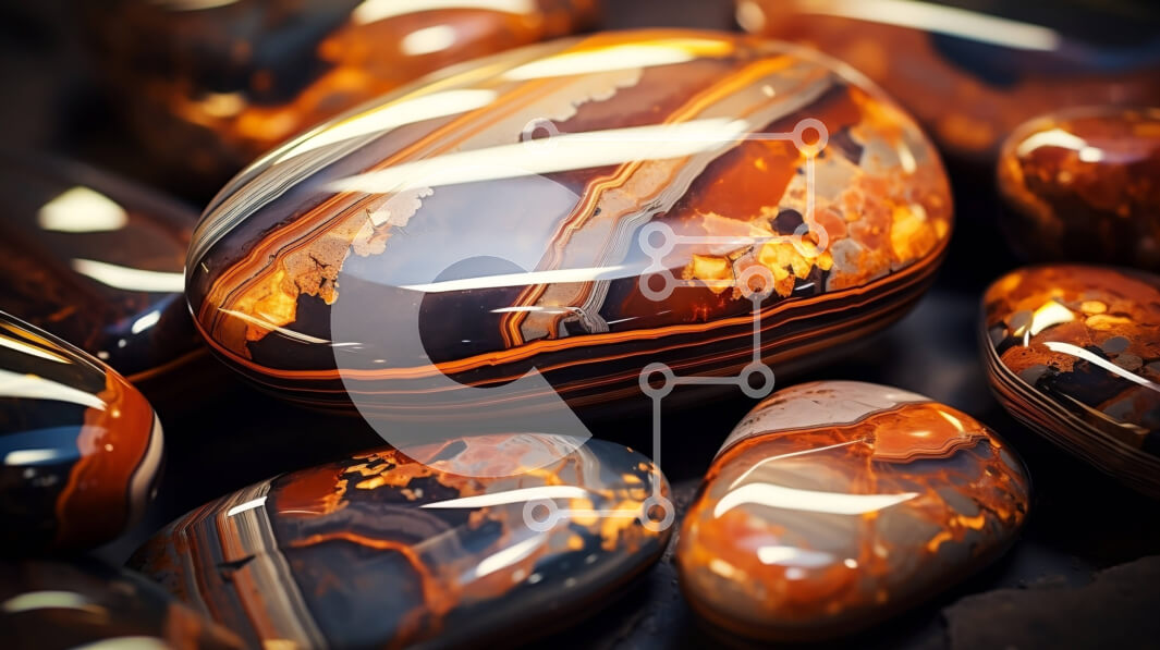 Intra Συλλεκτικό Ξύλινο Παζλ Plywood  4mm - Στιλβωμένες πέτρες αχάτη διατεταγμένες σε κύκλο σε μαύρη επιφάνεια Σε Ξύλινο Κουτί - Διαστάσεις Puzzle: 10x10 cm – 25 κομμάτια