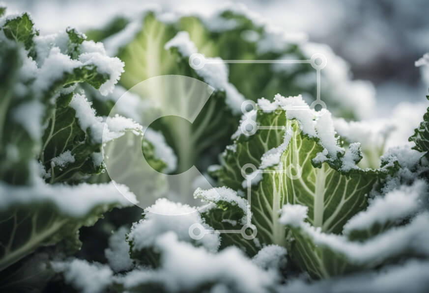 Intra Συλλεκτικό Ξύλινο Παζλ Plywood  4mm - Κοντινό πλάνο με πράσινα φύλλα καλυμμένα στο χιόνι Σε Ξύλινο Κουτί - Διαστάσεις: 10x10 cm – 25 κομμάτια