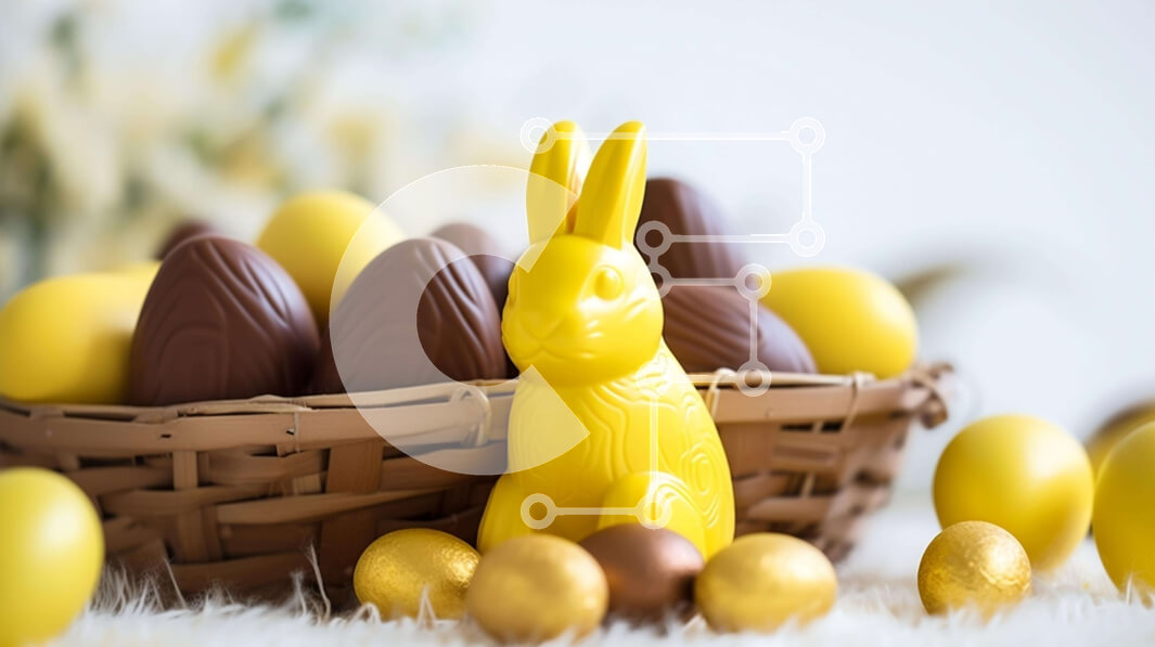 Intra Συλλεκτικό Ξύλινο Παζλ Plywood  4mm - Πασχαλινό λαγουδάκι σε καλάθι με πασχαλινά αυγά και σοκολατένια κουνελάκια Σε Ξύλινο Κουτί - Διαστάσεις: 10x10 cm – 25 κομμάτια