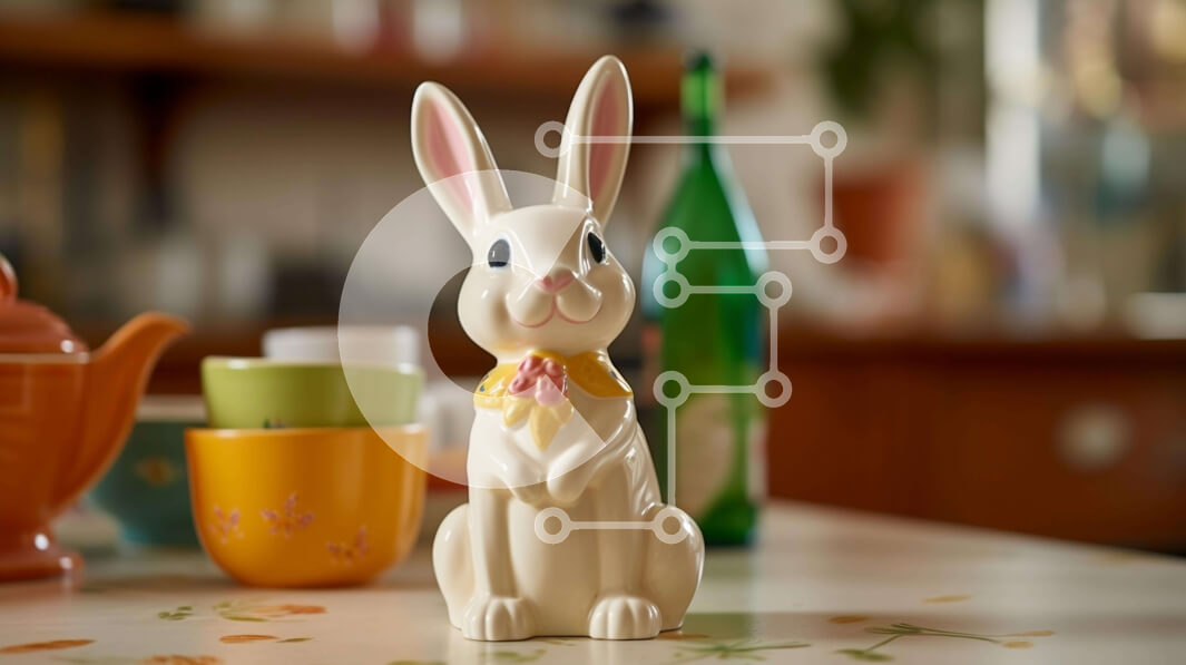 Intra Συλλεκτικό Ξύλινο Παζλ Plywood  4mm - Λευκό ειδώλιο λαγουδάκι με φλιτζάνια τσαγιού και τσαγιέρες Σε Ξύλινο Κουτί - Διαστάσεις: 10x10 cm – 25 κομμάτια