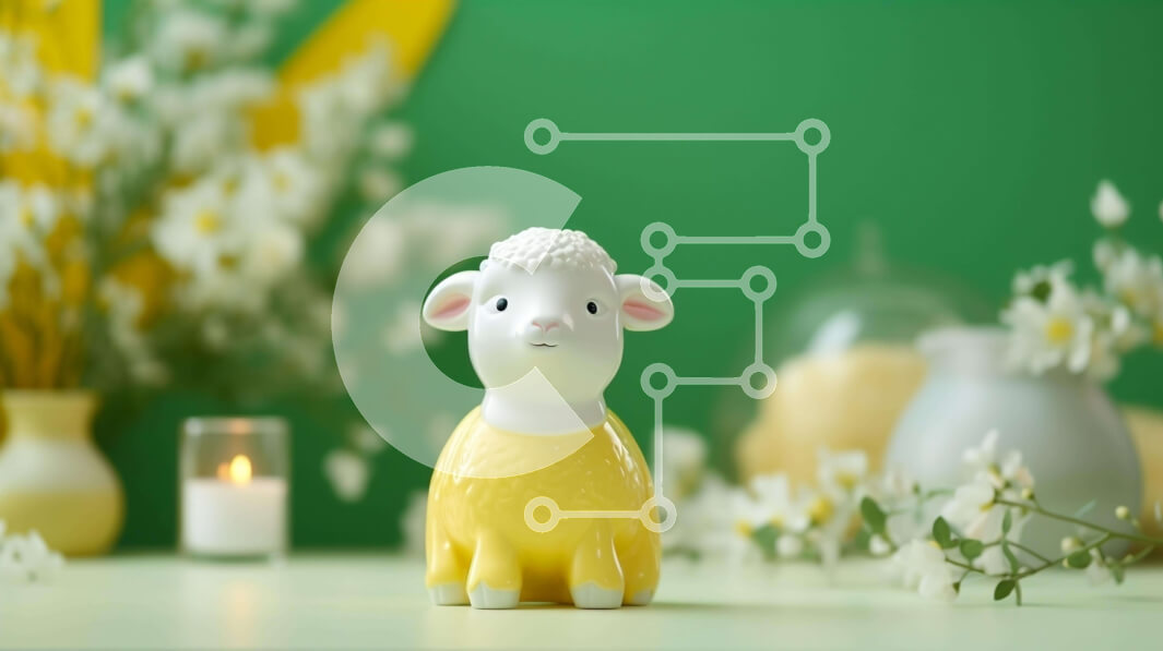 Intra Συλλεκτικό Ξύλινο Παζλ Plywood  4mm - Κίτρινο ειδώλιο προβάτου που περιβάλλεται από λουλούδια και κεριά Σε Ξύλινο Κουτί - Διαστάσεις Puzzle: 10x10 cm – 25 κομμάτια