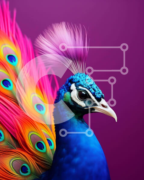 Σετ των 2 Intra Συλλεκτικό Ξύλινο Παζλ Plywood  4mm - Πολύχρωμο παγώνι σε μωβ φόντο Σε Ξύλινο Κουτί - Διαστάσεις: 10x10 cm – 25 κομμάτια