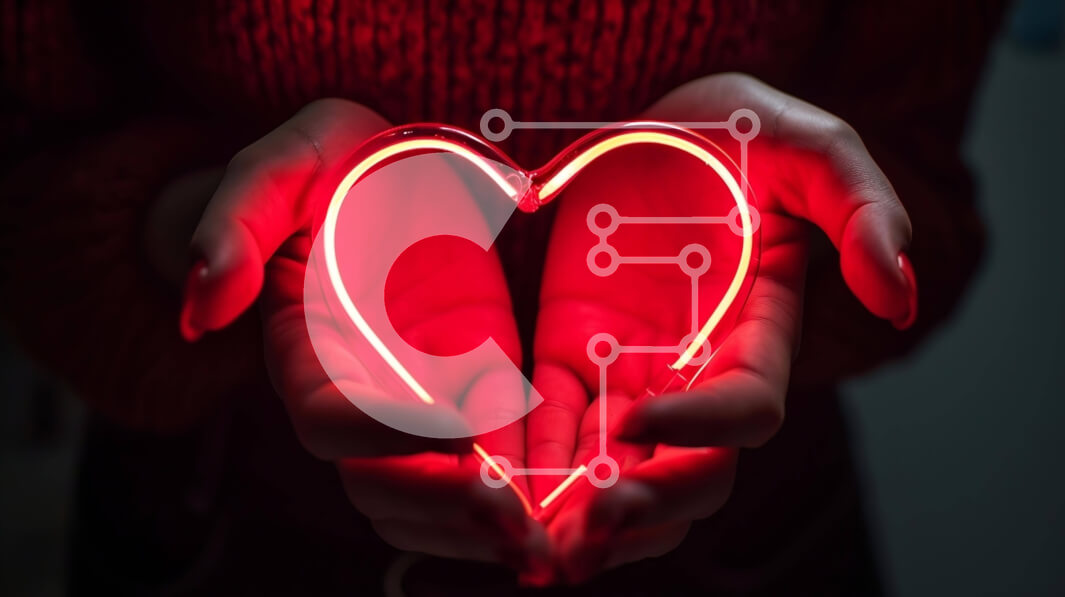 Intra Συλλεκτικό Ξύλινο Παζλ Plywood  4mm - Δύο χέρια που κρατούν ένα κόκκινο φως νέον σε σχήμα καρδιάς Σε Ξύλινο Κουτί - Διαστάσεις Puzzle: 10x10 cm – 25 κομμάτια