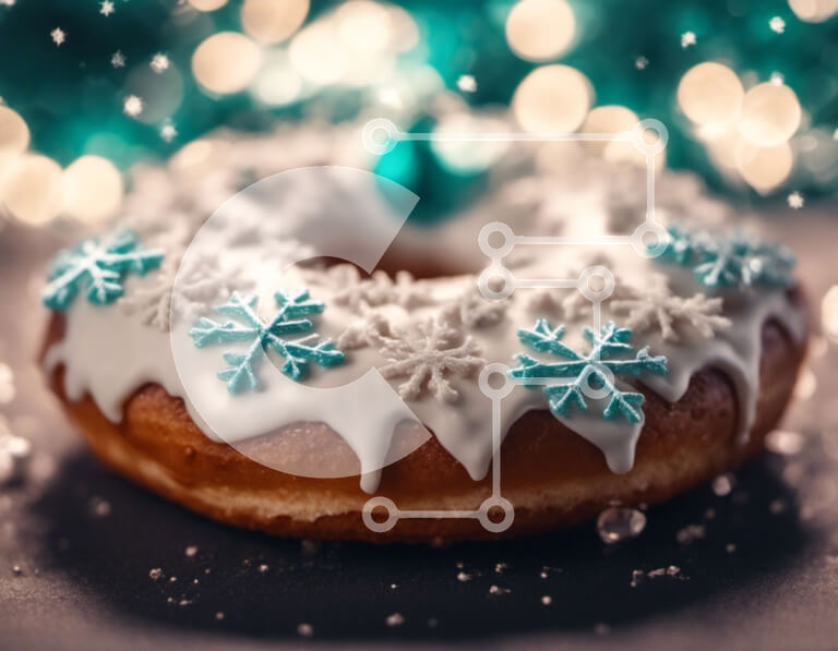 Σετ των 2 Intra Συλλεκτικό Ξύλινο Παζλ Plywood  4mm - Εορταστικό ντόνατ στο χριστουγεννιάτικο δέντρο με νιφάδες χιονιού Σε Ξύλινο Κουτί - Διαστάσεις: 10x10 cm – 25 κομμάτια