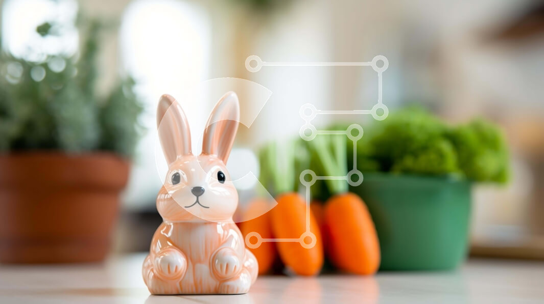 Intra Συλλεκτικό Ξύλινο Παζλ Plywood  4mm - Κεραμικό ειδώλιο λαγουδάκι με καρότα και φυτά σε γλάστρες Σε Ξύλινο Κουτί - Διαστάσεις: 10x10 cm – 25 κομμάτια