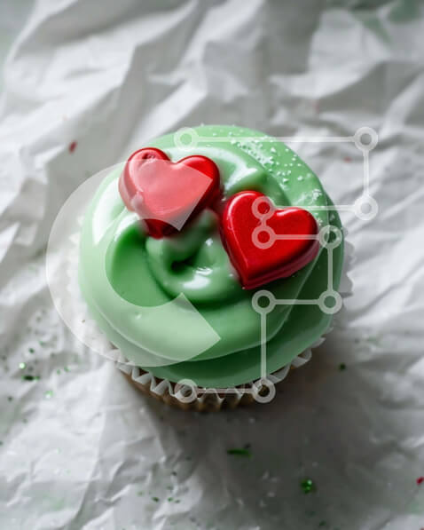 Σετ των 2 Intra Συλλεκτικό Ξύλινο Παζλ Plywood  4mm - Πράσινο cupcake με κόκκινες καρδιές Σε Ξύλινο Κουτί - Διαστάσεις: 10x10 cm – 25 κομμάτια