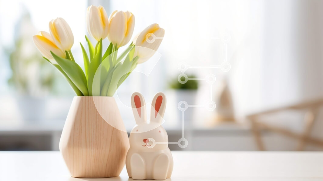 Intra Συλλεκτικό Ξύλινο Παζλ Plywood  4mm - Ξύλινο βάζο με λευκές τουλίπες και λαγουδάκι Σε Ξύλινο Κουτί - Διαστάσεις: 10x10 cm – 25 κομμάτια