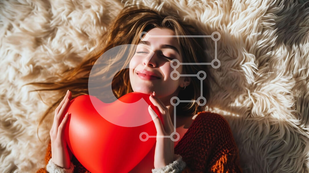 Intra Συλλεκτικό Ξύλινο Παζλ Plywood  4mm - Νεαρή γυναίκα με μπαλόνι σε σχήμα καρδιάς Σε Ξύλινο Κουτί - Διαστάσεις Puzzle: 10x10 cm – 25 κομμάτια