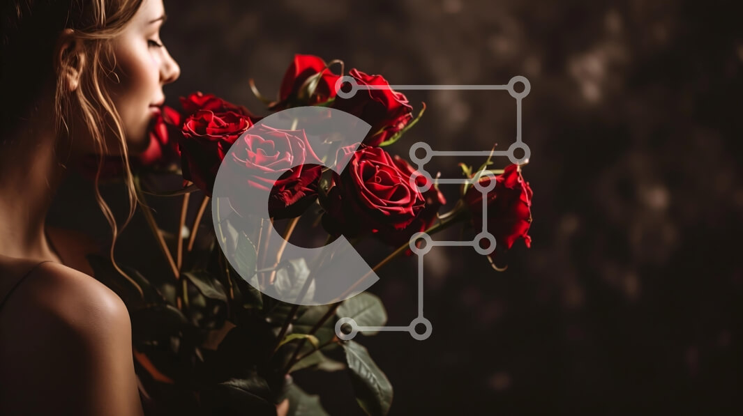 Intra Συλλεκτικό Ξύλινο Παζλ Plywood  4mm - Γυναίκα που κρατά ένα μπουκέτο με κόκκινα τριαντάφυλλα Σε Ξύλινο Κουτί - Διαστάσεις Puzzle: 10x10 cm – 25 κομμάτια