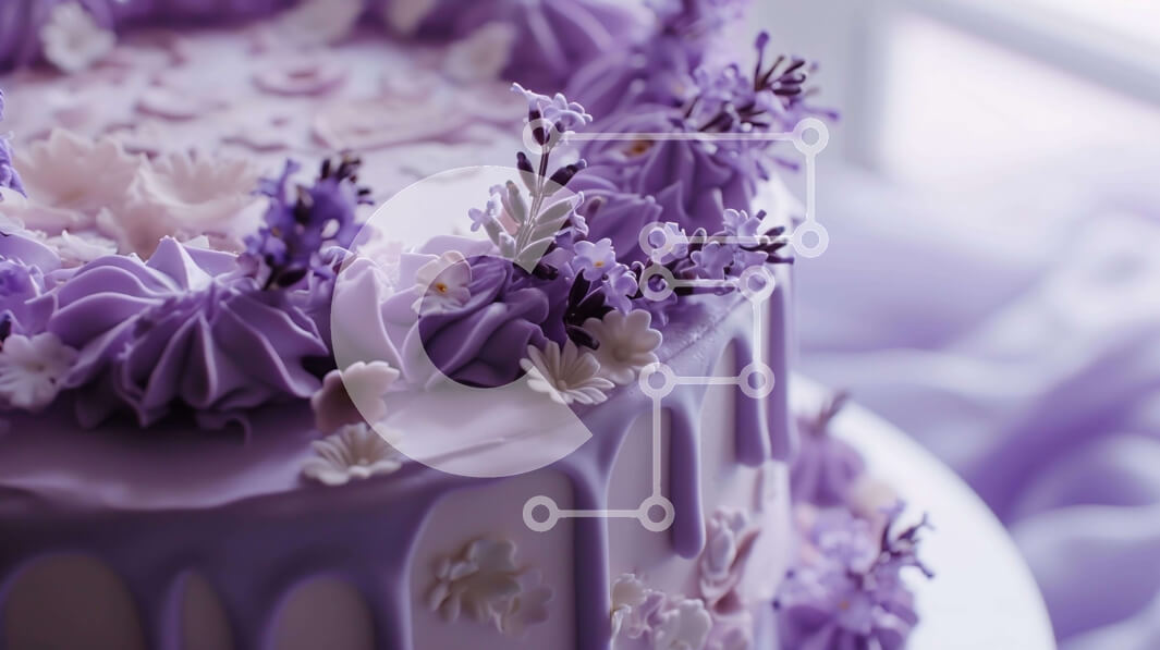 Σετ των 2 Intra Συλλεκτικό Ξύλινο Παζλ Plywood  4mm - Λευκό κέικ με μωβ λουλούδια και γλάσο Σε Ξύλινο Κουτί - Διαστάσεις: 10x10 cm – 25 κομμάτια