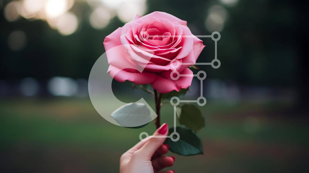 Intra Συλλεκτικό Ξύλινο Παζλ Plywood  4mm - Άτομο που κρατά ένα ροζ τριαντάφυλλο με θολό φόντο Σε Ξύλινο Κουτί - Διαστάσεις: 10x10 cm – 25 κομμάτια