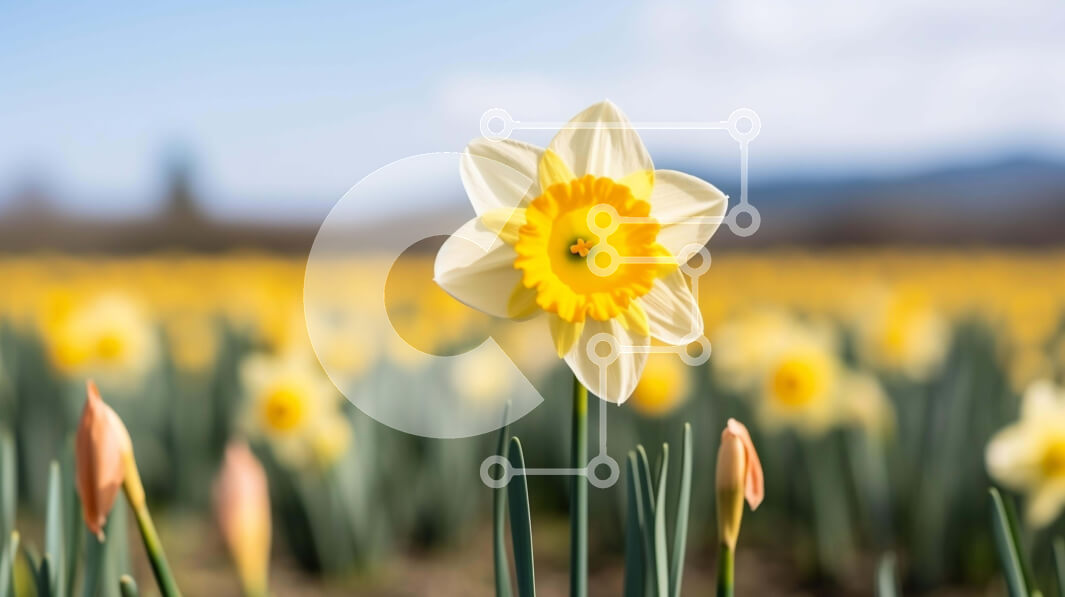 Intra Συλλεκτικό Ξύλινο Παζλ Plywood  4mm - Ενιαίος κίτρινος ασφόδελος σε ένα χωράφι με πορτοκαλί και κίτρινα λουλούδια Σε Ξύλινο Κουτί - Διαστάσεις: 10x10 cm – 25 κομμάτια