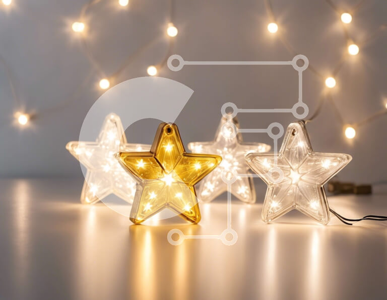 Intra Συλλεκτικό Ξύλινο Παζλ Plywood  4mm - Φώτα σε σχήμα αστεριού σε τραπέζι με φώτα χορδών Σε Ξύλινο Κουτί - Διαστάσεις Puzzle: 10x10 cm – 25 κομμάτια