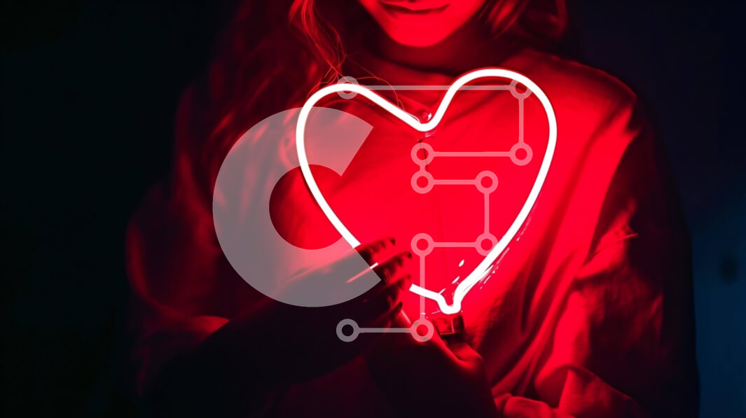 Intra Συλλεκτικό Ξύλινο Παζλ Plywood  4mm - Γυναίκα που κρατά κόκκινο φως νέον σε σχήμα καρδιάς για την ημέρα του Αγίου Βαλεντίνου Σε Ξύλινο Κουτί - Διαστάσεις: 10x10 cm – 25 κομμάτια