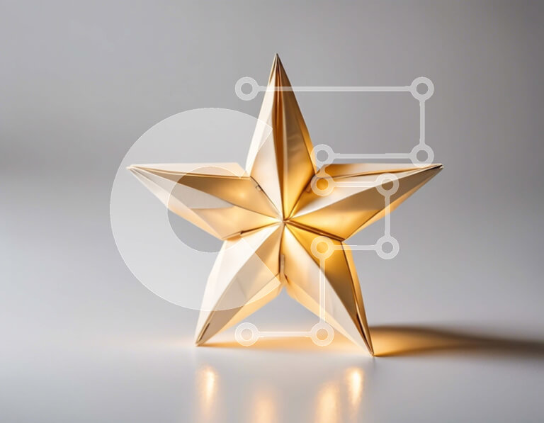 Intra Συλλεκτικό Ξύλινο Παζλ Plywood  4mm - Χρυσό αστέρι Origami σε λευκό φόντο Σε Ξύλινο Κουτί - Διαστάσεις: 10x10 cm – 25 κομμάτια