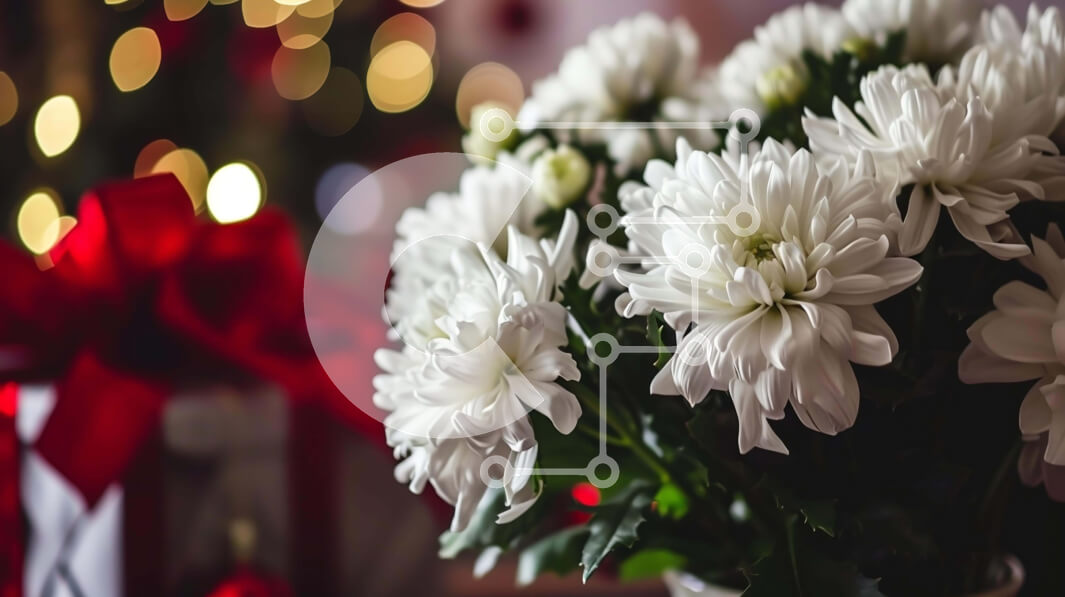 Intra Συλλεκτικό Ξύλινο Παζλ Plywood  4mm - Λευκά λουλούδια και χριστουγεννιάτικο δέντρο με κουτί δώρου Σε Ξύλινο Κουτί - Διαστάσεις: 10x10 cm – 25 κομμάτια