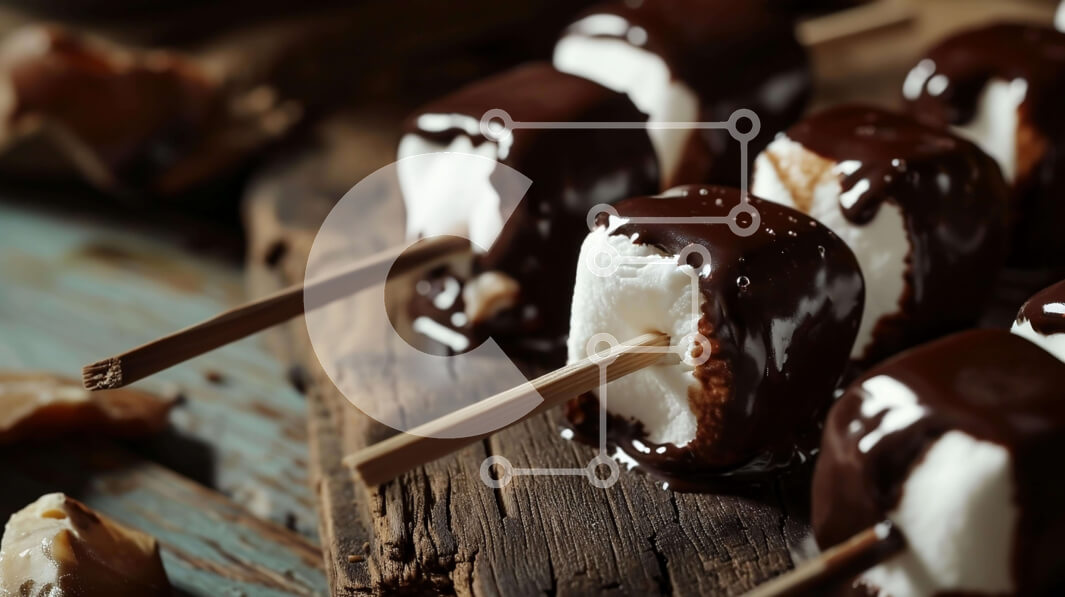 Σετ των 2 Intra Συλλεκτικό Ξύλινο Παζλ Plywood  4mm - Marshmallows και φιστίκια καλυμμένα με σοκολάτα σε ένα ξύλινο τραπέζι Σε Ξύλινο Κουτί - Διαστάσεις: 10x10 cm – 25 κομμάτια