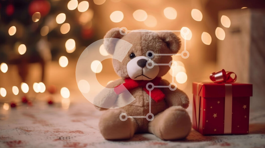 Intra Συλλεκτικό Ξύλινο Παζλ Plywood  4mm - Καφέ αρκουδάκι με χριστουγεννιάτικο δέντρο και κουτί δώρου Σε Ξύλινο Κουτί - Διαστάσεις: 10x10 cm – 25 κομμάτια