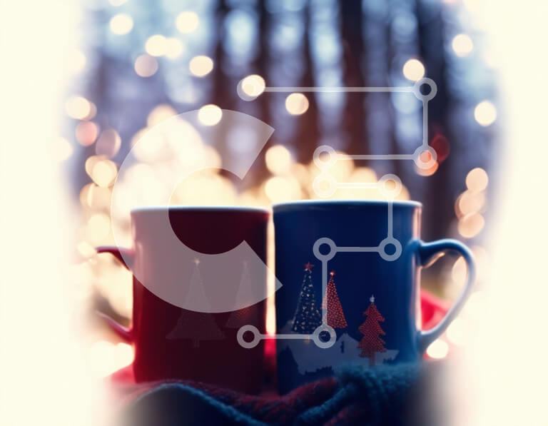 Intra Συλλεκτικό Ξύλινο Παζλ Plywood  4mm - Κούπες καφέ σε κουβέρτα με χριστουγεννιάτικο θέμα Σε Ξύλινο Κουτί - Διαστάσεις Puzzle: 10x10 cm – 25 κομμάτια