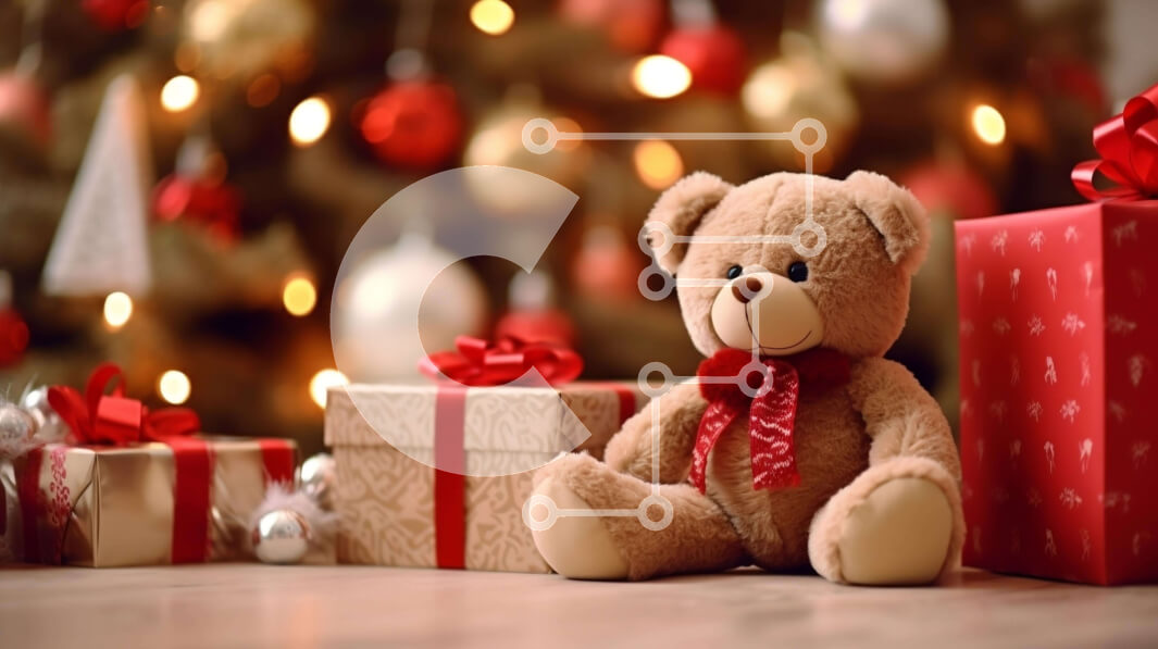 Intra Συλλεκτικό Ξύλινο Παζλ Plywood  4mm - Αρκουδάκι με χριστουγεννιάτικα στολίδια και κουτιά δώρων Σε Ξύλινο Κουτί - Διαστάσεις: 10x10 cm – 25 κομμάτια