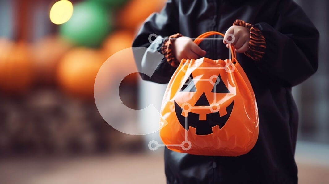 Intra Συλλεκτικό Ξύλινο Παζλ Plywood  4mm - Παιδί με τσάντα κολοκύθας αποκριών και μπαλόνια Σε Ξύλινο Κουτί - Διαστάσεις Puzzle: 10x10 cm – 25 κομμάτια