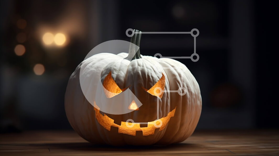 Intra Συλλεκτικό Ξύλινο Παζλ Plywood  4mm - Σκαλιστή και αναμμένη κολοκύθα σε ξύλινο τραπέζι Σε Ξύλινο Κουτί - Διαστάσεις Puzzle: 10x10 cm – 25 κομμάτια