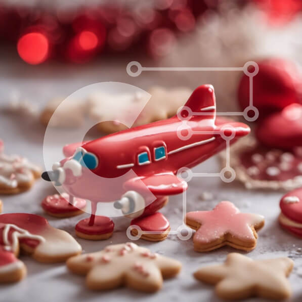 Σετ των 2 Intra Συλλεκτικό Ξύλινο Παζλ Plywood  4mm - Κόκκινο μπισκότο αεροπλάνου σε διακοσμήσεις εορταστικών τραπεζιών Σε Ξύλινο Κουτί - Διαστάσεις: 10x10 cm – 25 κομμάτια