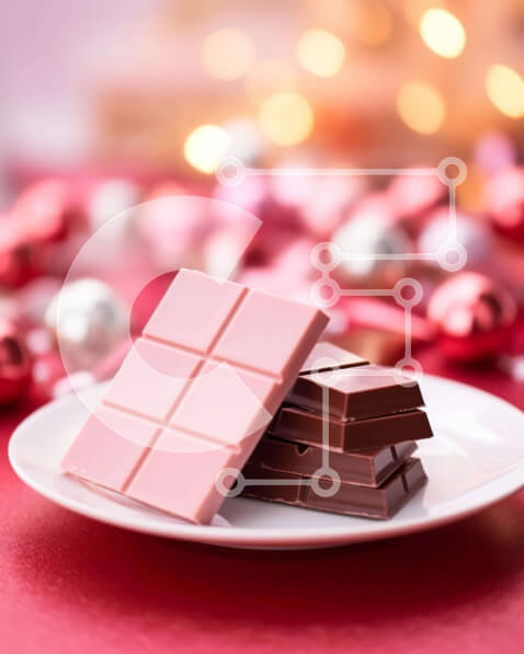 Σετ των 2 Intra Συλλεκτικό Ξύλινο Παζλ Plywood  4mm - Δύο μπάρες σοκολάτας σε λευκό πιάτο με κόκκινα και ροζ διακοσμητικά Σε Ξύλινο Κουτί - Διαστάσεις: 10x10 cm – 25 κομμάτια