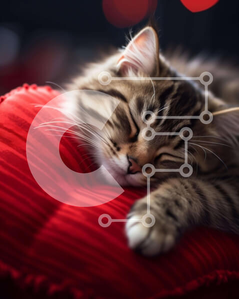 Σετ των 2 Intra Συλλεκτικό Ξύλινο Παζλ Plywood  4mm - Γάτα που κοιμάται σε πορτοκαλί και κόκκινο μαξιλάρι Σε Ξύλινο Κουτί - Διαστάσεις: 10x10 cm – 25 κομμάτια