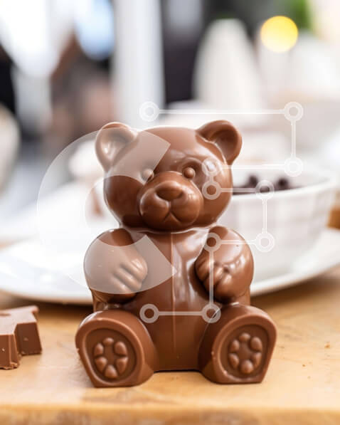 Σετ των 2 Intra Συλλεκτικό Ξύλινο Παζλ Plywood  4mm - Σοκολατένιο ειδώλιο αρκουδάκι στο τραπέζι Σε Ξύλινο Κουτί - Διαστάσεις: 10x10 cm – 25 κομμάτια