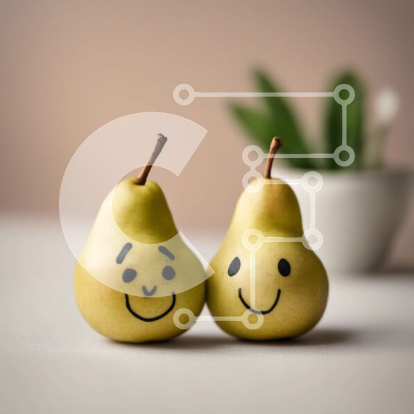 Σετ των 2 Intra Συλλεκτικό Ξύλινο Παζλ Plywood  4mm - Αχλάδια χαμογελαστά με φυτικό φόντο σε γλάστρα Σε Ξύλινο Κουτί - Διαστάσεις: 10x10 cm – 25 κομμάτια