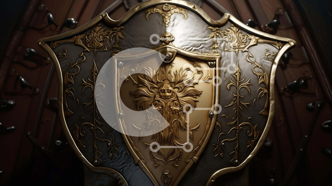 Intra Συλλεκτικό Ξύλινο Παζλ Plywood  4mm - Περίτεχνη χρυσή ασπίδα σε ξύλινη πόρτα Σε Ξύλινο Κουτί - Διαστάσεις: 10x10 cm – 25 κομμάτια