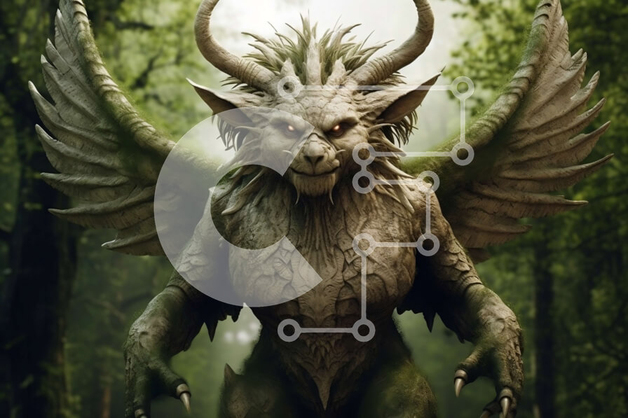 Σετ των 2 Intra Συλλεκτικό Ξύλινο Παζλ Plywood  4mm - Υβριδικό πλάσμα Fantasy Goat-Dragon σε ένα καταπράσινο δάσος Σε Ξύλινο Κουτί - Διαστάσεις: 10x10 cm – 25 κομμάτια