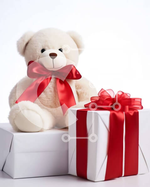 Intra Συλλεκτικό Ξύλινο Παζλ Plywood  4mm - Λευκό αρκουδάκι και κουτιά δώρων με κόκκινους φιόγκους Σε Ξύλινο Κουτί - Διαστάσεις: 10x10 cm – 25 κομμάτια