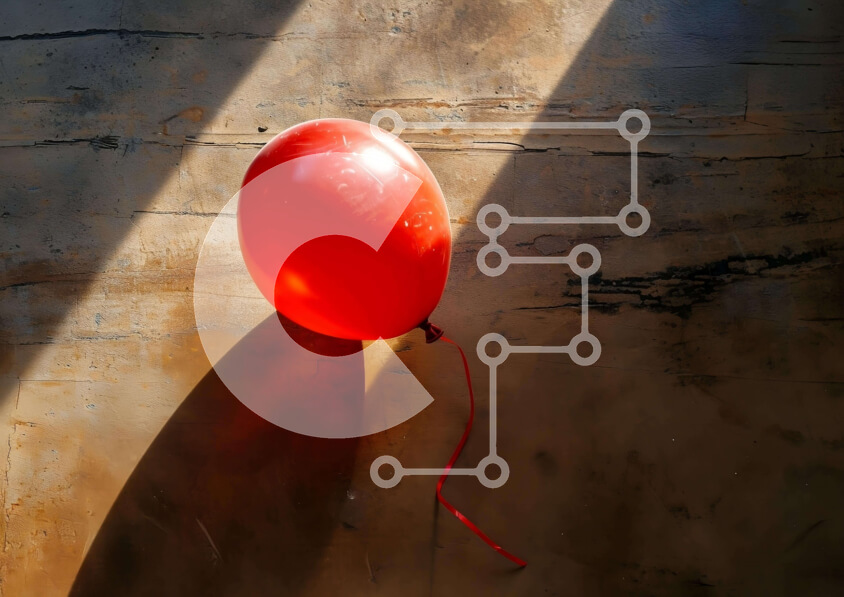 Intra Συλλεκτικό Ξύλινο Παζλ Plywood  4mm - Κόκκινο μπαλόνι σε παλιό ξύλινο τραπέζι με σκιές Σε Ξύλινο Κουτί - Διαστάσεις: 10x10 cm – 25 κομμάτια