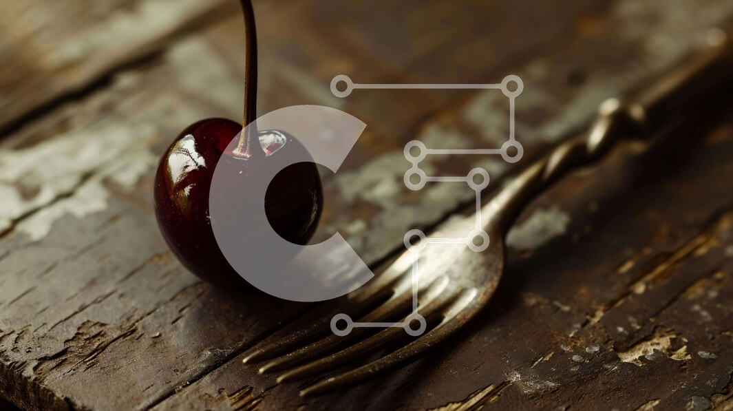 Σετ των 2 Intra Συλλεκτικό Ξύλινο Παζλ Plywood  4mm - Πιρούνι και κεράσι σε ξύλινο τραπέζι Σε Ξύλινο Κουτί - Διαστάσεις: 10x10 cm – 25 κομμάτια