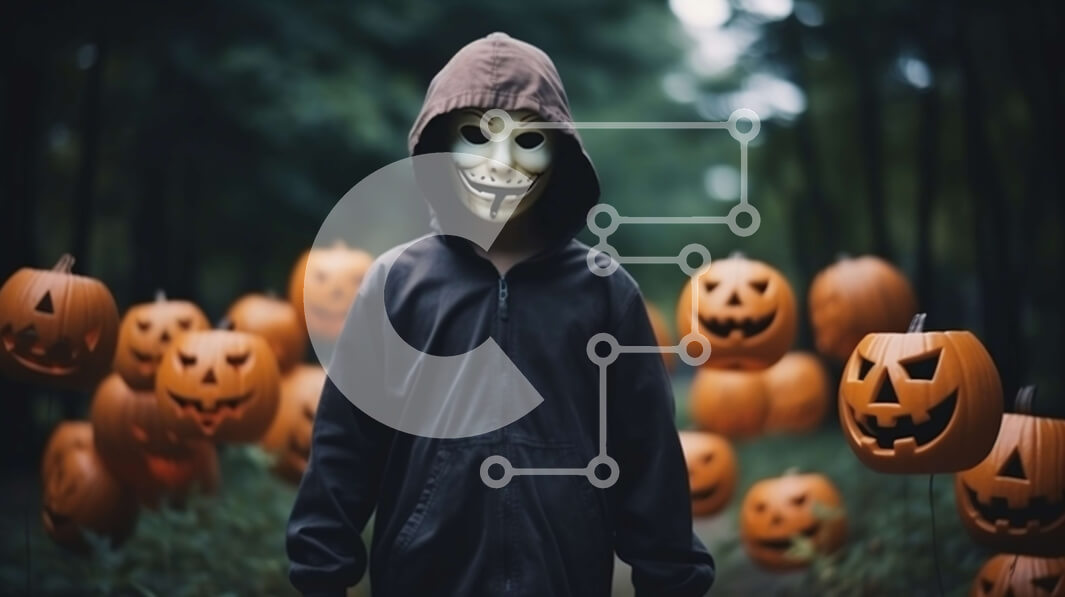 Intra Συλλεκτικό Ξύλινο Παζλ Plywood  4mm - Πρόσωπο με κουκούλα και μάσκα με κολοκύθες Σε Ξύλινο Κουτί - Διαστάσεις Puzzle: 10x10 cm – 25 κομμάτια