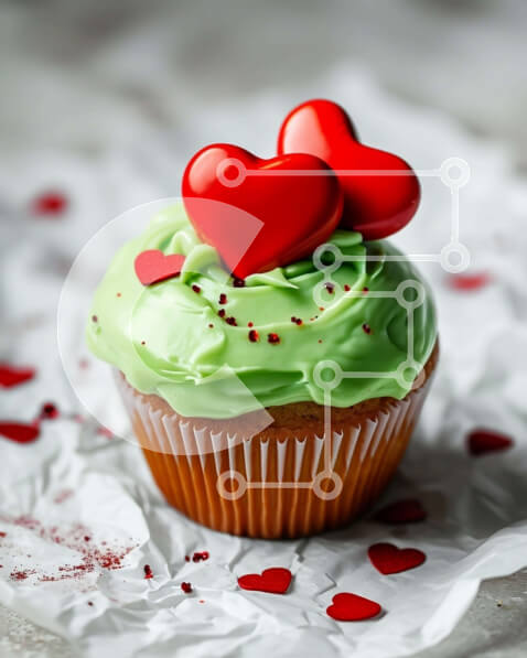 Σετ των 2 Intra Συλλεκτικό Ξύλινο Παζλ Plywood  4mm - Cupcake με Green Frosting και Κόκκινες Καρδιές Σε Ξύλινο Κουτί - Διαστάσεις: 10x10 cm – 25 κομμάτια