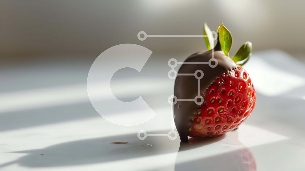 Σετ των 2 Intra Συλλεκτικό Ξύλινο Παζλ Plywood  4mm - Φράουλα καλυμμένη με σοκολάτα σε λευκή επιφάνεια Σε Ξύλινο Κουτί - Διαστάσεις: 10x10 cm – 25 κομμάτια