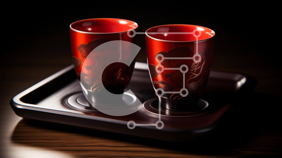 Intra Συλλεκτικό Ξύλινο Παζλ Plywood  4mm - Δύο κόκκινα κύπελλα σε ένα δίσκο Σε Ξύλινο Κουτί - Διαστάσεις Puzzle: 10x10 cm – 25 κομμάτια