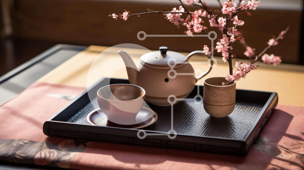 Σετ των 2 Intra Συλλεκτικό Ξύλινο Παζλ Plywood  4mm - Υπηρεσία καφέ και τσαγιού με ροζ λουλούδια Σε Ξύλινο Κουτί - Διαστάσεις: 10x10 cm – 25 κομμάτια