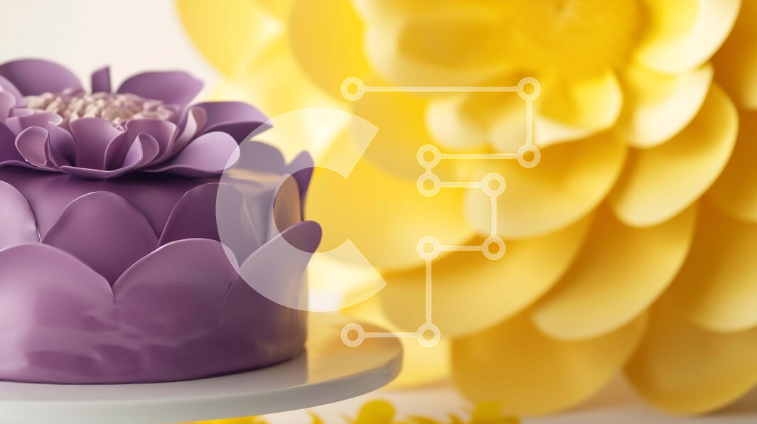 Σετ των 2 Intra Συλλεκτικό Ξύλινο Παζλ Plywood  4mm - Μωβ κέικ σε λευκό πιάτο με κίτρινα λουλούδια Σε Ξύλινο Κουτί - Διαστάσεις: 10x10 cm – 25 κομμάτια