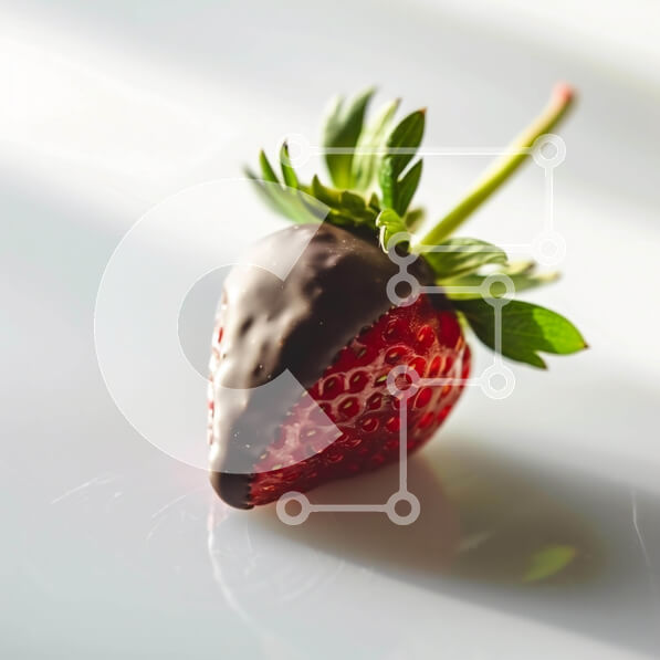 Σετ των 2 Intra Συλλεκτικό Ξύλινο Παζλ Plywood  4mm - Μονή φράουλα καλυμμένη με σοκολάτα σε λευκή επιφάνεια Σε Ξύλινο Κουτί - Διαστάσεις: 10x10 cm – 25 κομμάτια