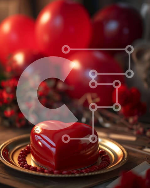 Σετ των 2 Intra Συλλεκτικό Ξύλινο Παζλ Plywood  4mm - Κέικ σε σχήμα καρδιάς με κόκκινα μπαλόνια και λουλούδια Σε Ξύλινο Κουτί - Διαστάσεις: 10x10 cm – 25 κομμάτια