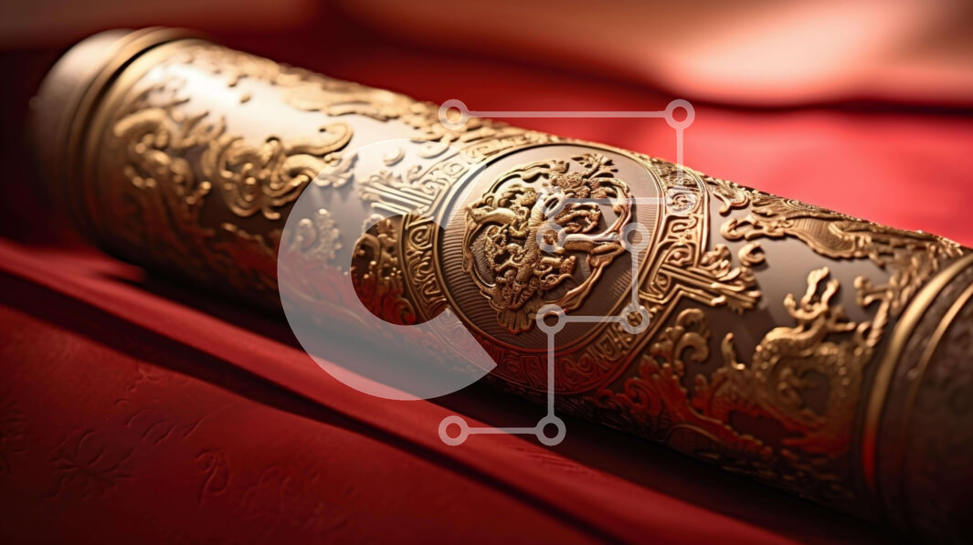 Intra Συλλεκτικό Ξύλινο Παζλ Plywood  4mm - Περίτεχνος χρυσός κύλινδρος σε κόκκινο πανί Σε Ξύλινο Κουτί - Διαστάσεις Puzzle: 10x10 cm – 25 κομμάτια