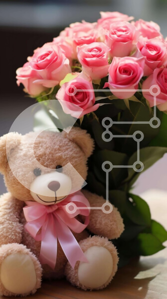 Intra Συλλεκτικό Ξύλινο Παζλ Plywood  4mm - Αρκουδάκι με ροζ τριαντάφυλλα και βάζο με λουλούδια Σε Ξύλινο Κουτί - Διαστάσεις Puzzle: 10x10 cm – 25 κομμάτια