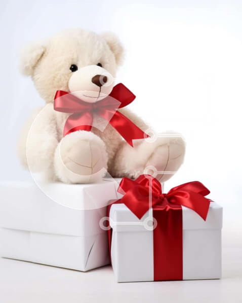 Intra Συλλεκτικό Ξύλινο Παζλ Plywood  4mm - Λευκό αρκουδάκι και κουτιά δώρων με κόκκινους φιόγκους Σε Ξύλινο Κουτί - Διαστάσεις: 10x10 cm – 25 κομμάτια