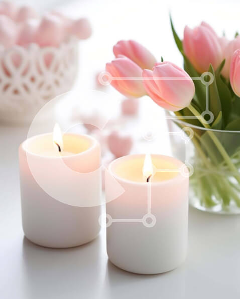 Intra Συλλεκτικό Ξύλινο Παζλ Plywood  4mm - Οικείο και ρομαντικό σκηνικό υπό το φως των κεριών με ροζ τουλίπες Σε Ξύλινο Κουτί - Διαστάσεις Puzzle: 10x10 cm – 25 κομμάτια