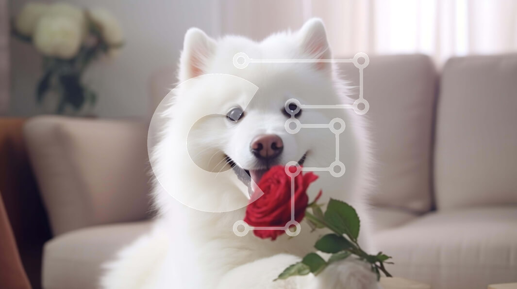 Σετ των 2 Intra Συλλεκτικό Ξύλινο Παζλ Plywood  4mm - Λευκό σκυλί με κόκκινα τριαντάφυλλα στον καναπέ Σε Ξύλινο Κουτί - Διαστάσεις: 10x10 cm – 25 κομμάτια