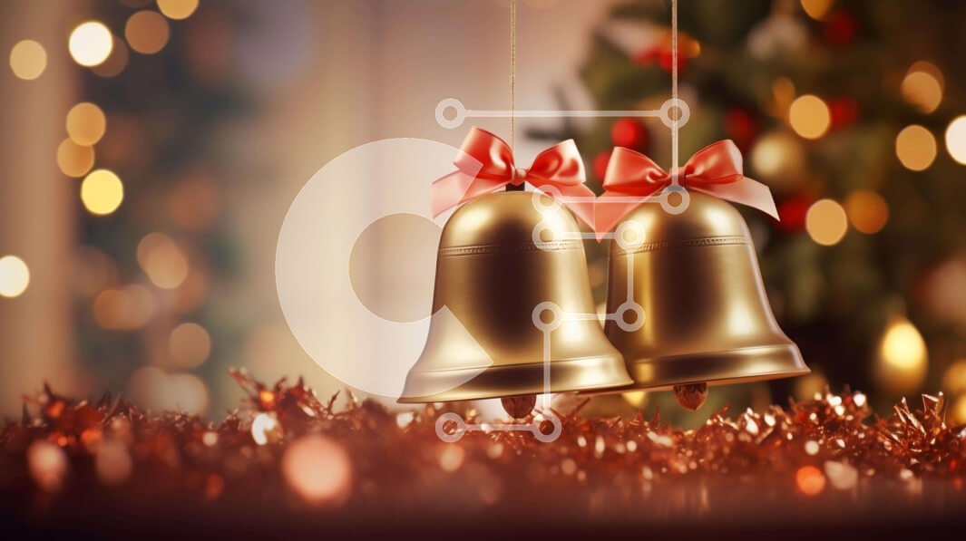 Intra Συλλεκτικό Ξύλινο Παζλ Plywood  4mm - Χρυσές καμπάνες που κρέμονται από ένα χριστουγεννιάτικο δέντρο με κόκκινες κορδέλες Σε Ξύλινο Κουτί - Διαστάσεις: 10x10 cm – 25 κομμάτια